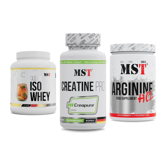 MST Marken-Trio: Iso Clear + Creatine Pro CREAPURE + Arginine HCL – alle enthaltenen Artikel