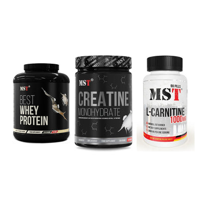 MST Marken-Trio: Best Whey + Creatin Monohyd + L-Carnitine – alle enthaltenen Artikel