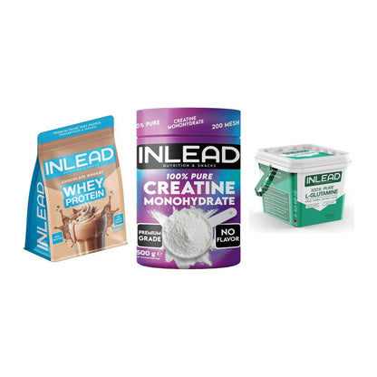 INLEAD Marken-Trio: Whey Protein + Creatine Monohydrate + L-Glutamine – alle enthaltenen Artikel
