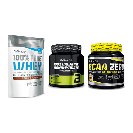 BioTech USA Marken-Trio: 100% Pure + Creatine + BCAA Zero – alle enthaltenen Artikel