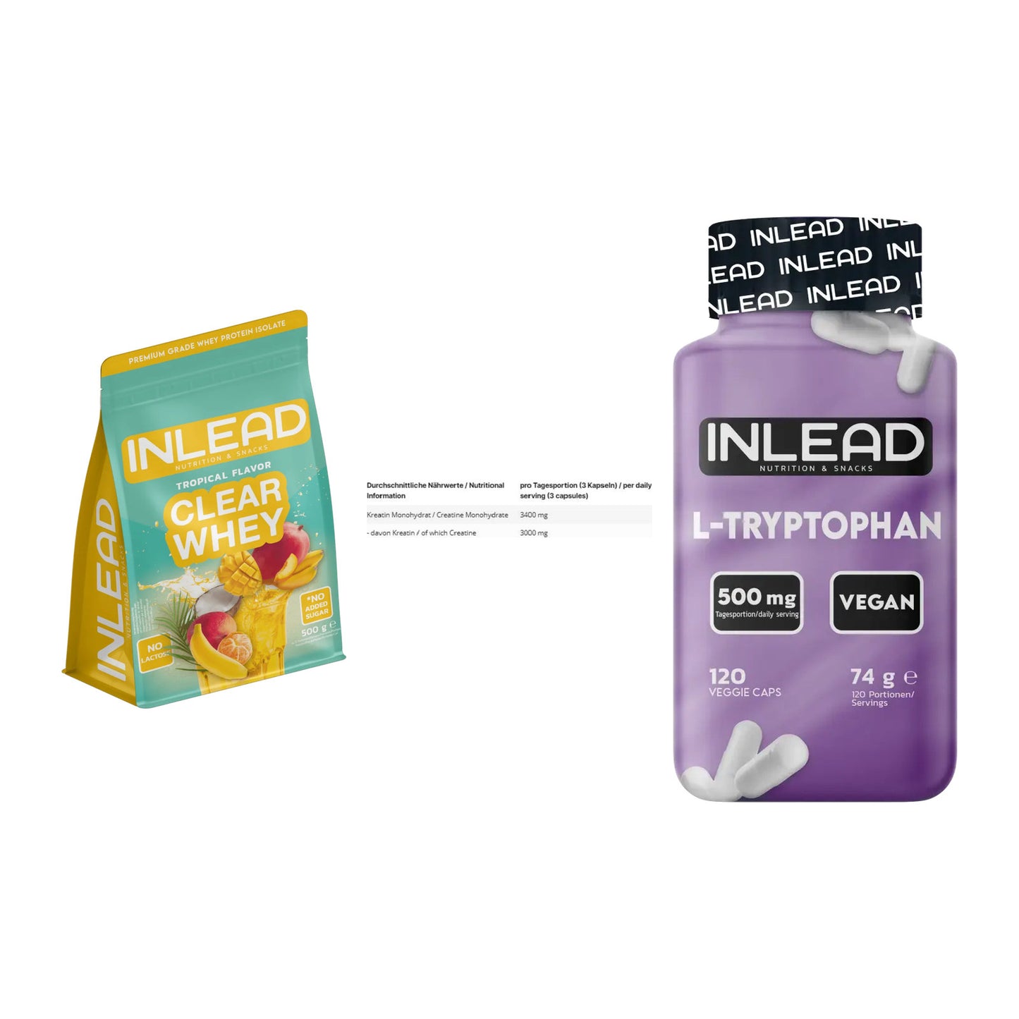 INLEAD Marken-Trio: Clear Whey + Creatine + L-Tryptophan – alle enthaltenen Artikel