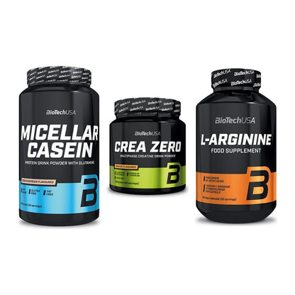 BioTech USA Marken-Trio: Micellar Casein + Crea Zero + L-Arginine – alle enthaltenen Artikel