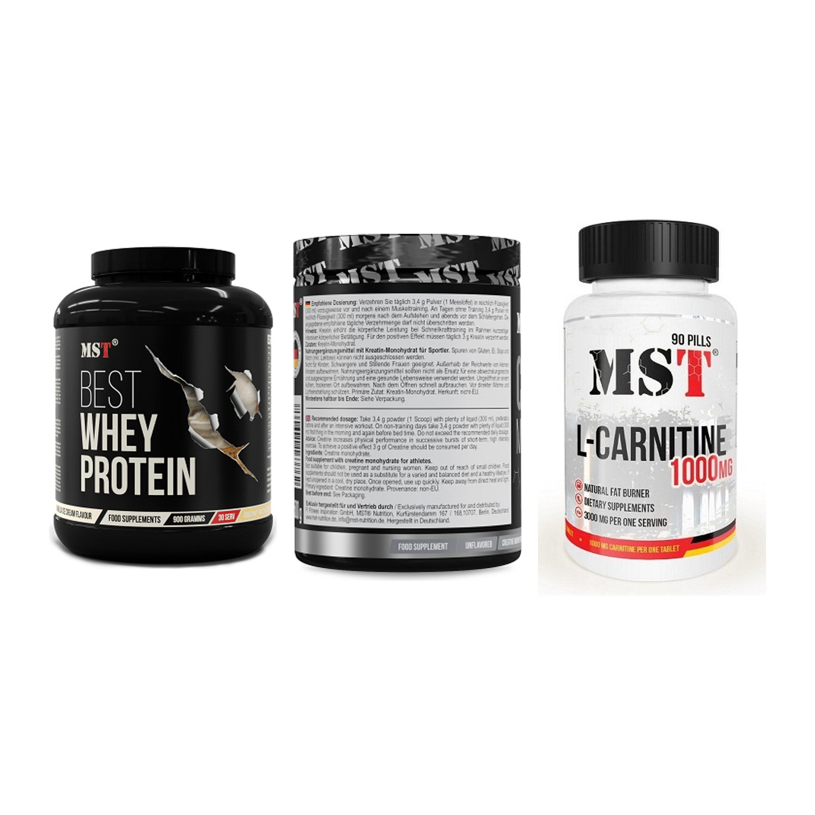 MST Marken-Trio: Best Whey + Creatin Monohyd + L-Carnitine – alle enthaltenen Artikel