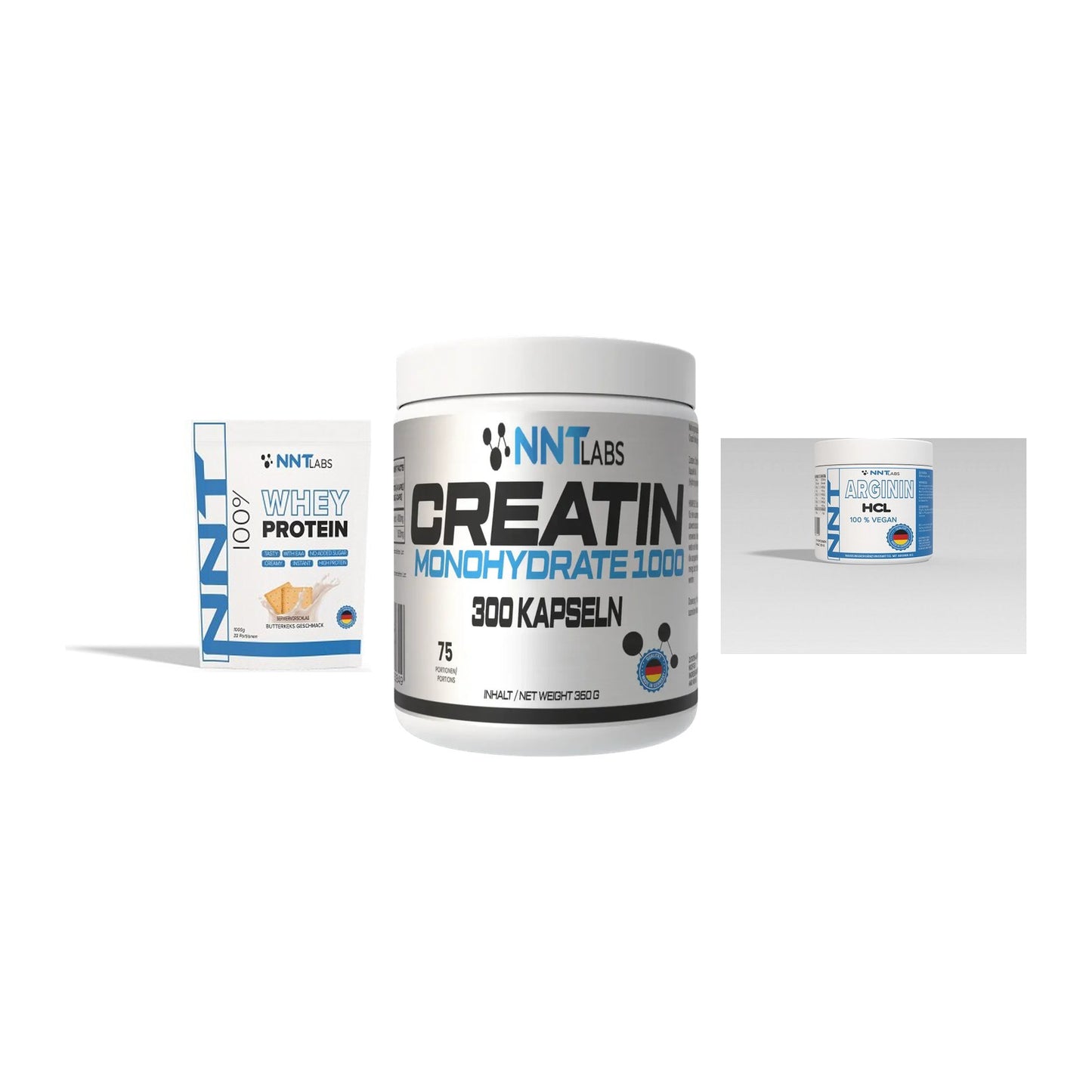 NNT Labs Marken-Trio: Whey + Creatin 1000 mg + Arginin – alle enthaltenen Artikel
