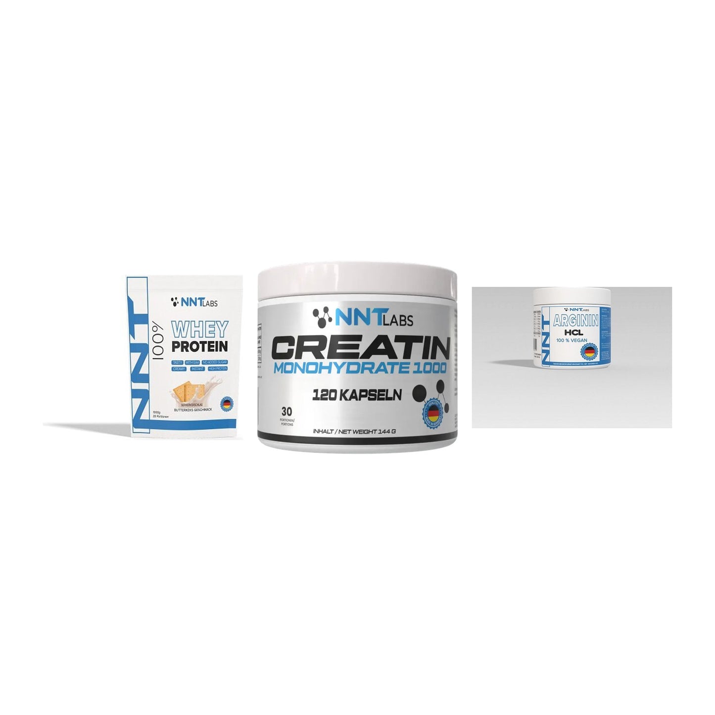 NNT Labs Marken-Trio: Whey + Creatin 1000 mg + Arginin – alle enthaltenen Artikel