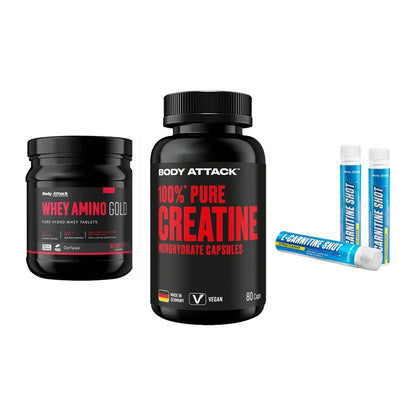 Body Attack Marken-Trio: Attack Whey + Attack 100% + Attack L-Carn – alle enthaltenen Artikel