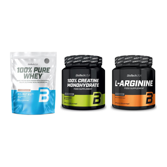 BioTech USA Marken-Trio: 100% Pure + Creatine + L-Arginin – alle enthaltenen Artikel