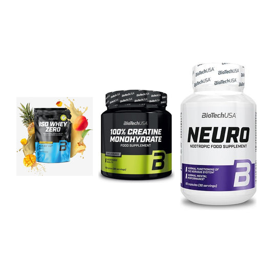 BioTech USA Marken-Trio: Iso Whey Zero + Creatine + Neuro – alle enthaltenen Artikel