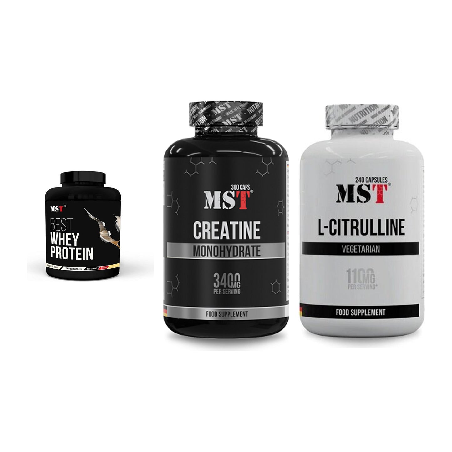 MST Marken-Trio: Best Whey Protein + Creatine Monohydrate + Citrulline – alle enthaltenen Artikel