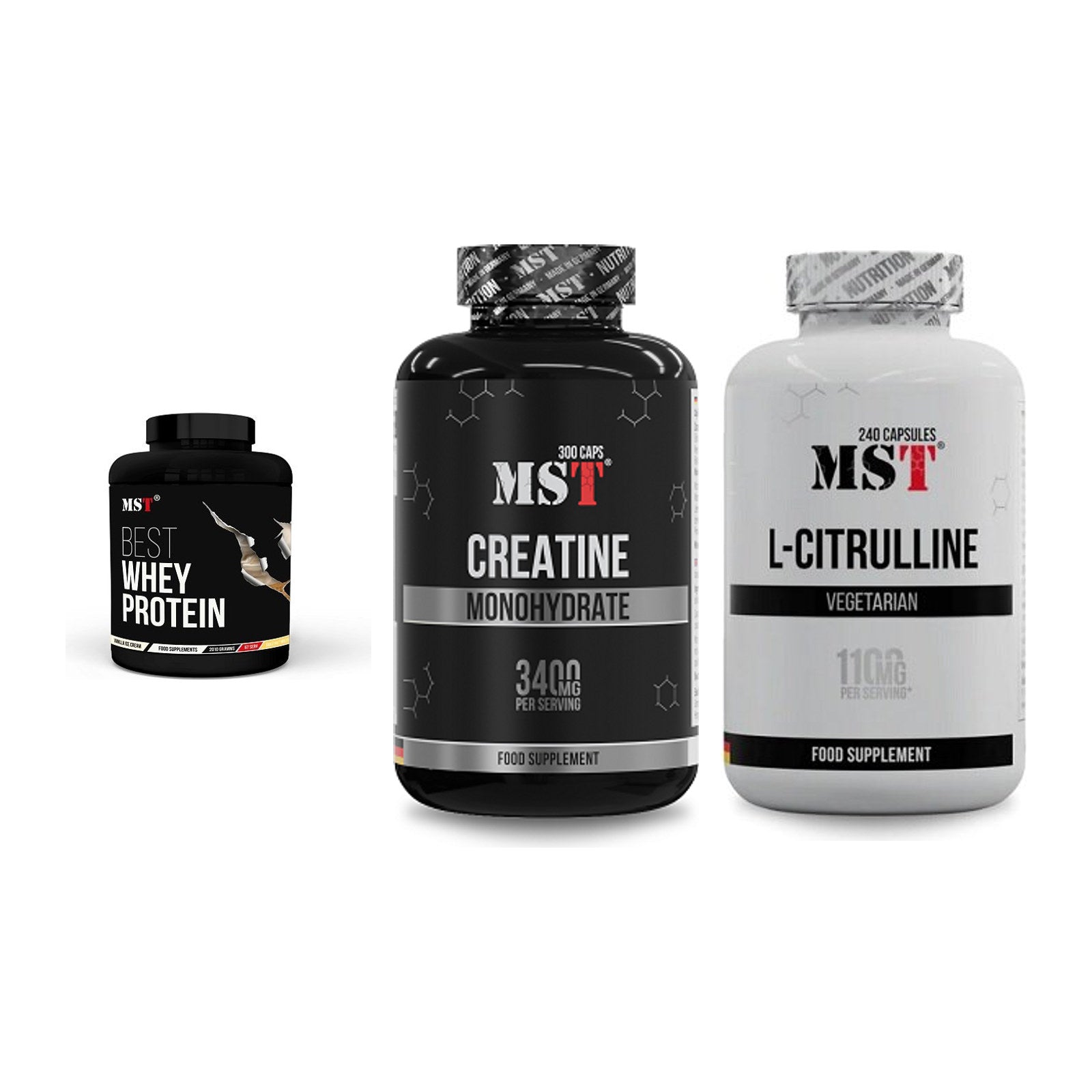 MST Marken-Trio: Best Whey Protein + Creatine Monohydrate + Citrulline – alle enthaltenen Artikel