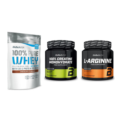 BioTech USA Marken-Trio: 100% Pure + Creatine + L-Arginin – alle enthaltenen Artikel