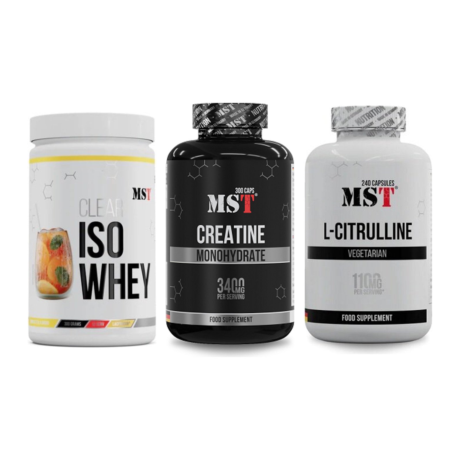 MST Marken-Trio: Iso Clear + Creatine Monohydrate + Citrulline – alle enthaltenen Artikel