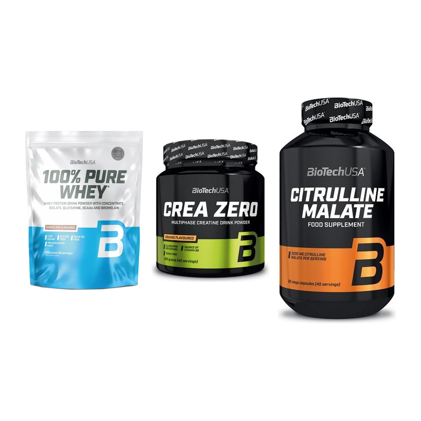 BioTech USA Marken-Trio: 100% Pure + Crea Zero + Citrulline – alle enthaltenen Artikel