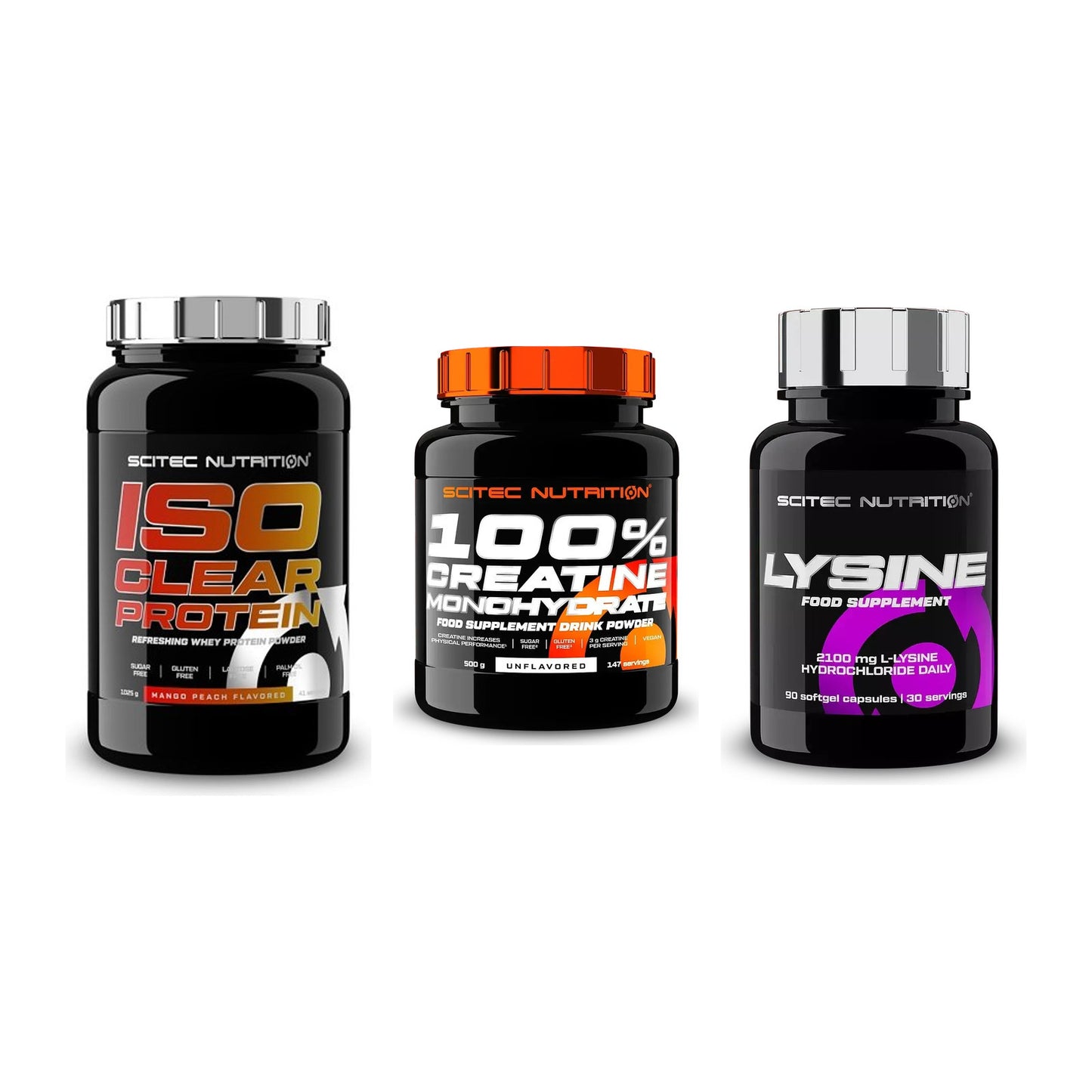 Scitec Nutrition Marken-Trio: IsoClear + Creatine + 1 weitere – alle enthaltenen Artikel
