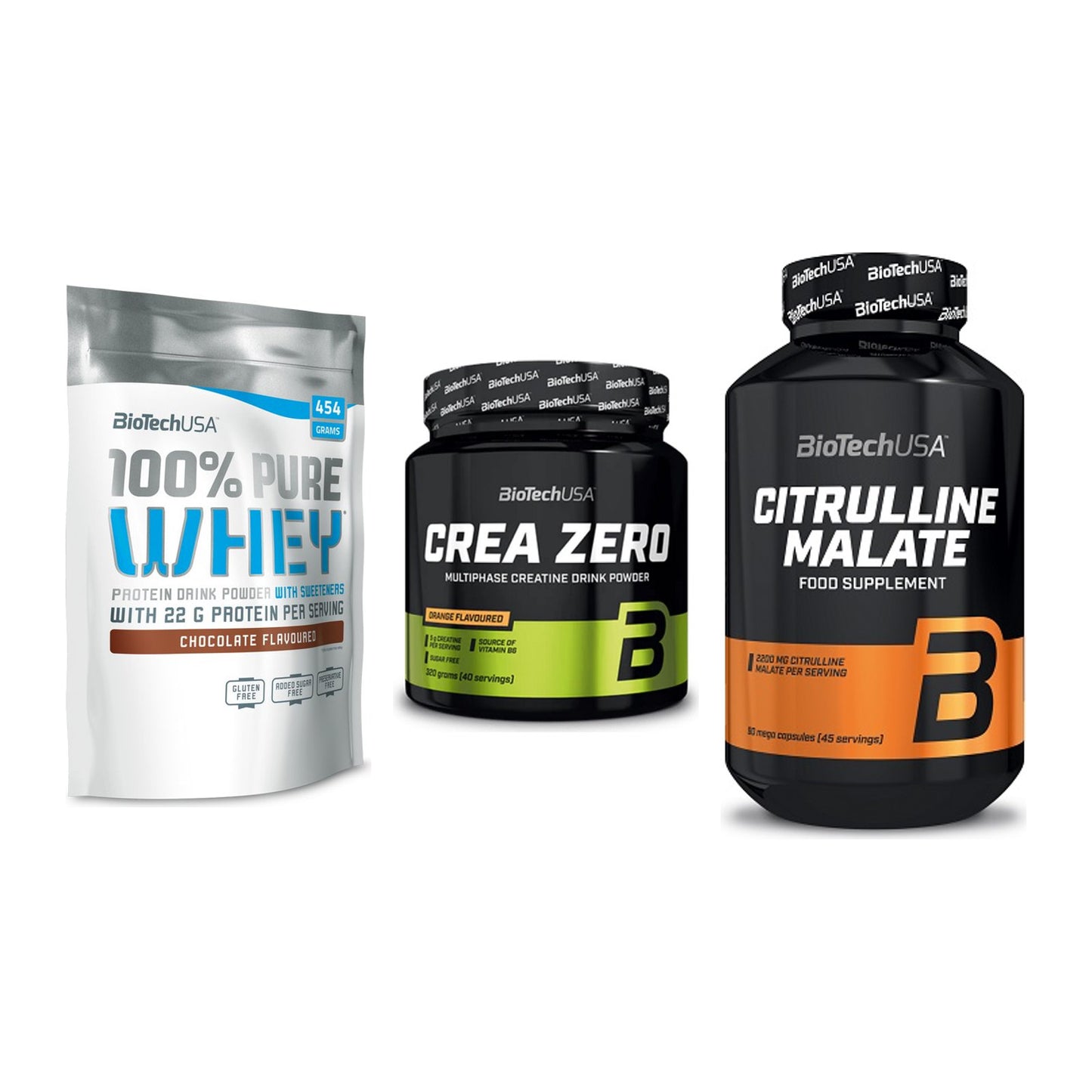 BioTech USA Marken-Trio: 100% Pure + Crea Zero + Citrulline – alle enthaltenen Artikel