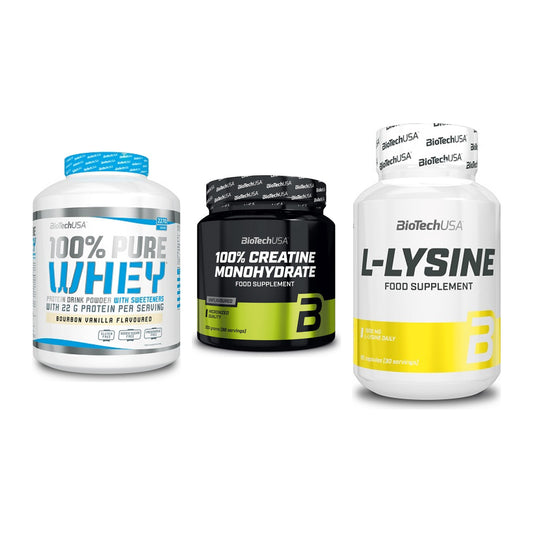 BioTech USA Marken-Trio: 100% Pure + Creatine + L-Lysine – alle enthaltenen Artikel