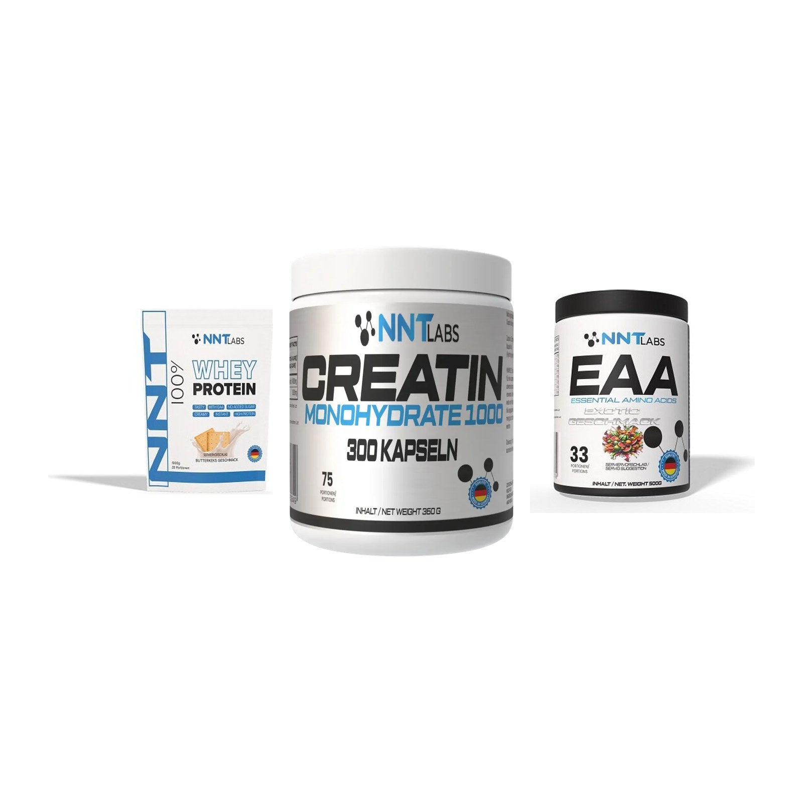 NNT Labs Marken-Trio: Whey + Creatin 1000 mg + EAA – alle enthaltenen Artikel