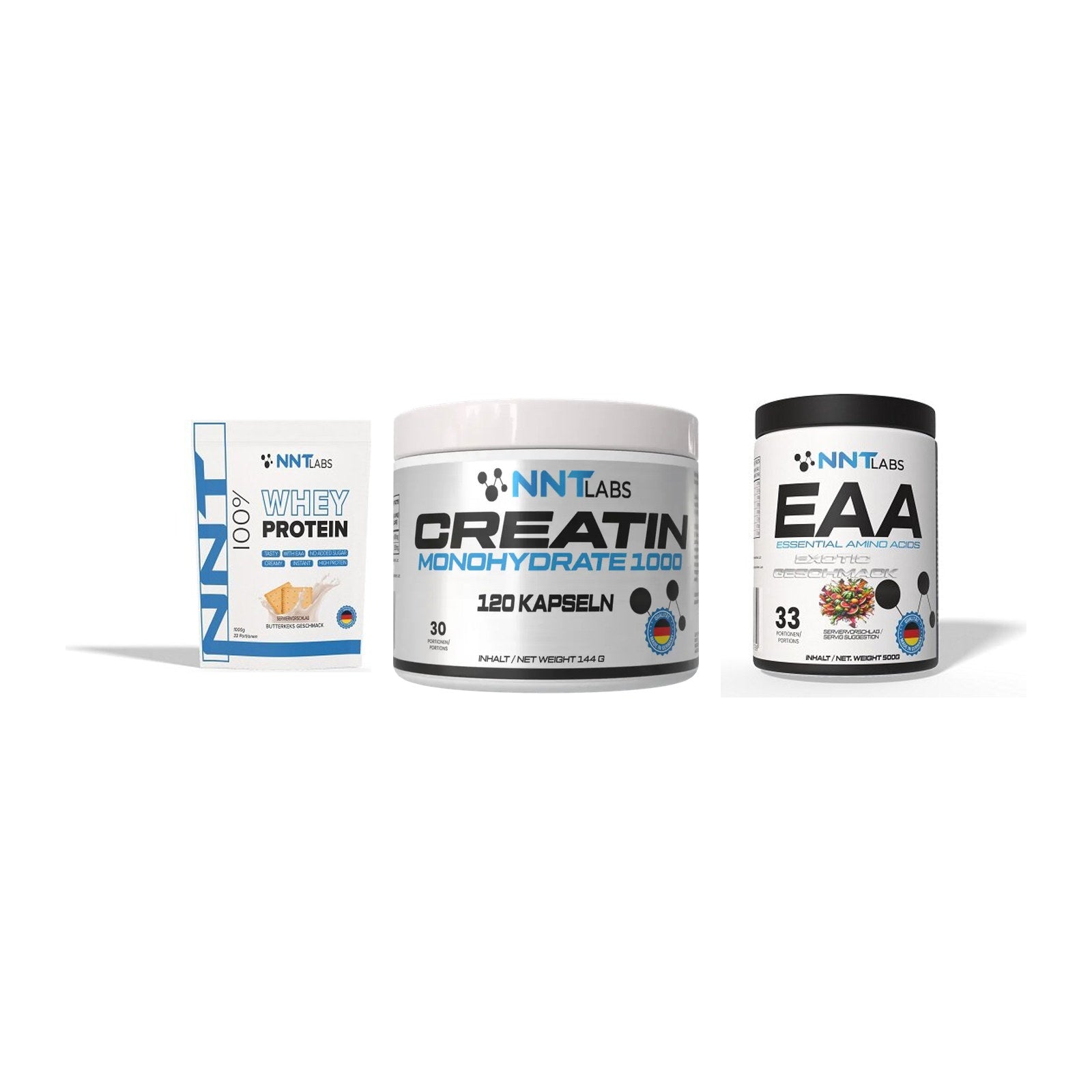 NNT Labs Marken-Trio: Whey + Creatin 1000 mg + EAA – alle enthaltenen Artikel