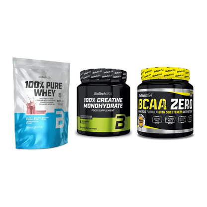 BioTech USA Marken-Trio: 100% Pure + Creatine + BCAA Zero – alle enthaltenen Artikel
