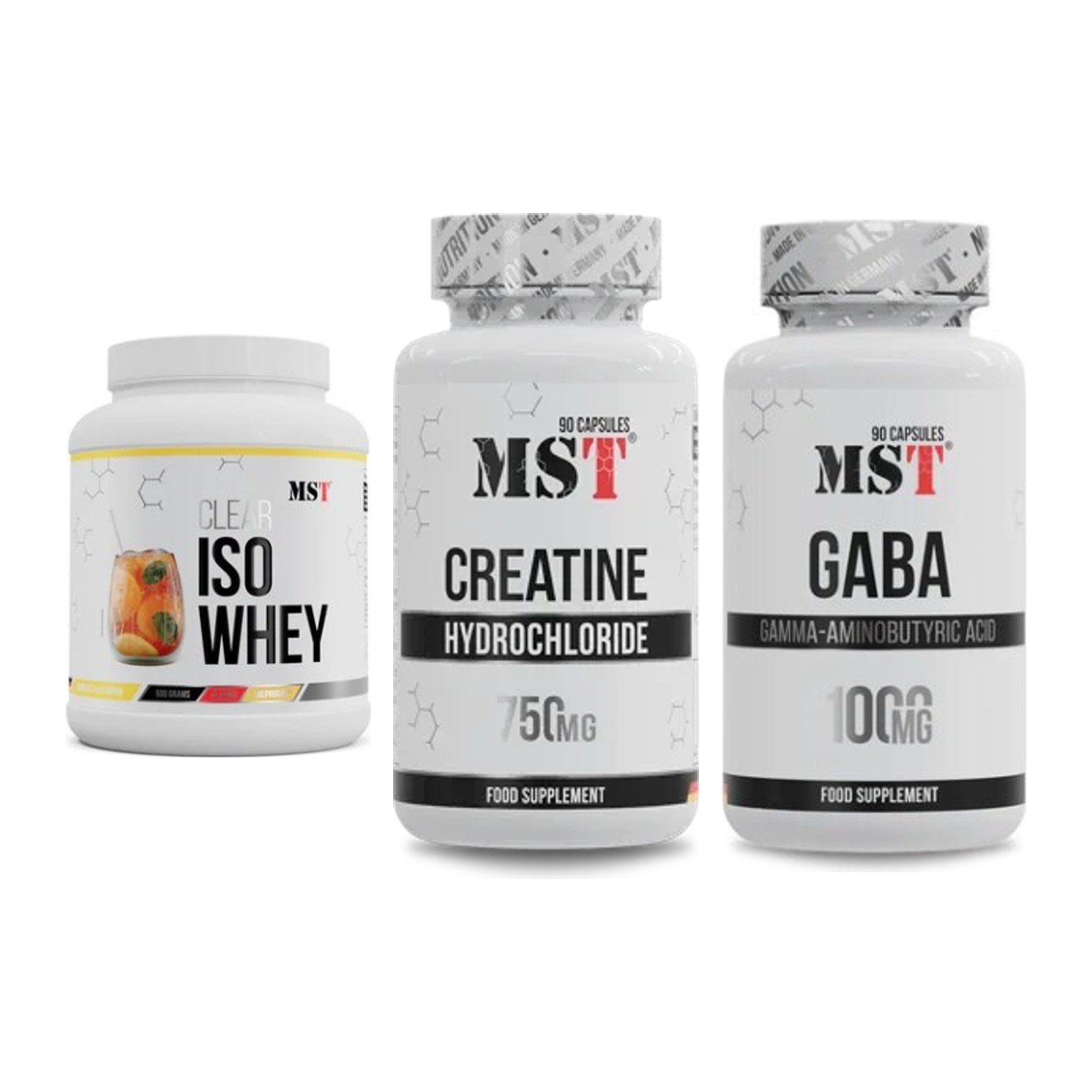 MST Marken-Trio: Iso Clear + Creatin HCL + GABA 1000mg – alle enthaltenen Artikel