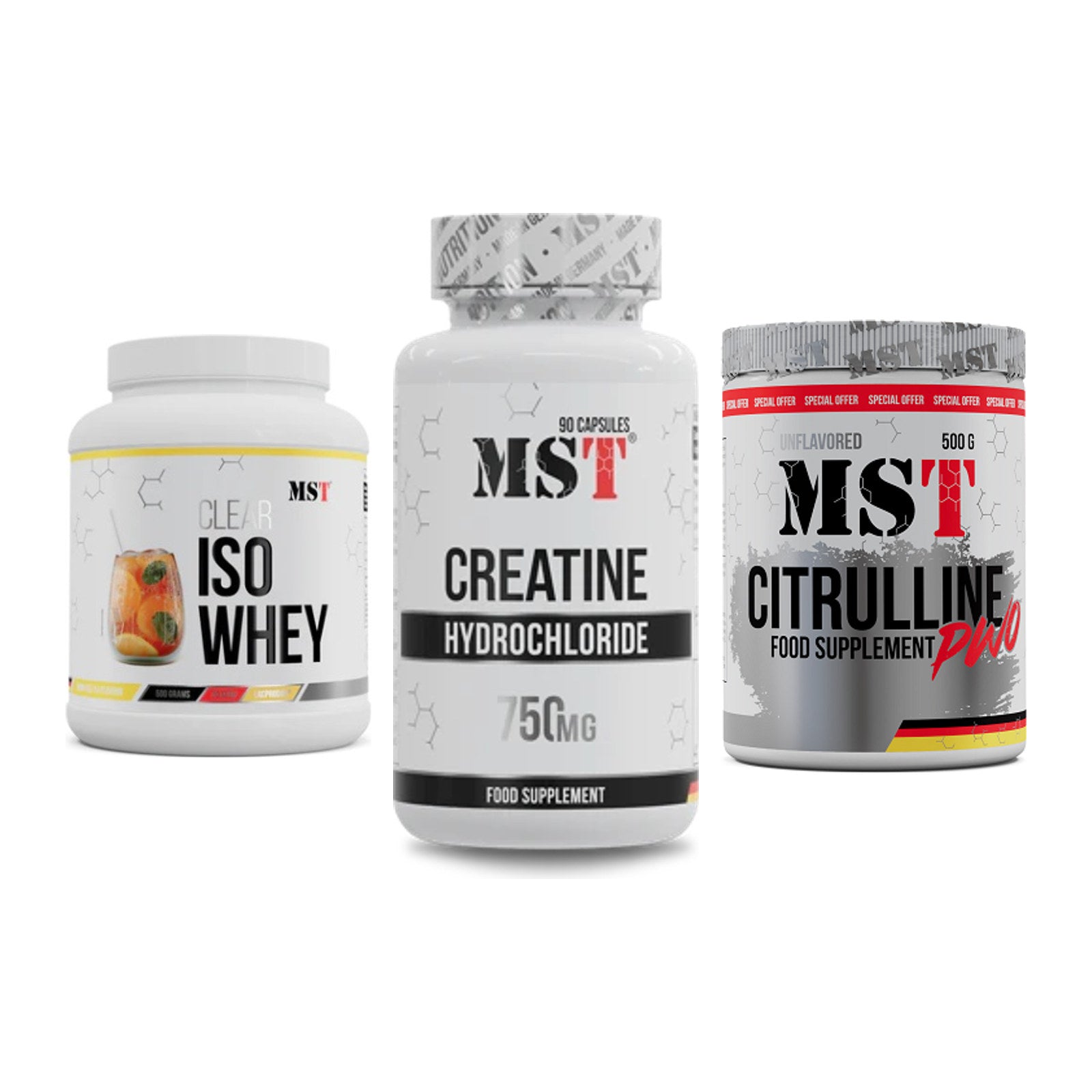 MST Marken-Trio: Iso Clear + Creatin HCL + Citrulline – alle enthaltenen Artikel
