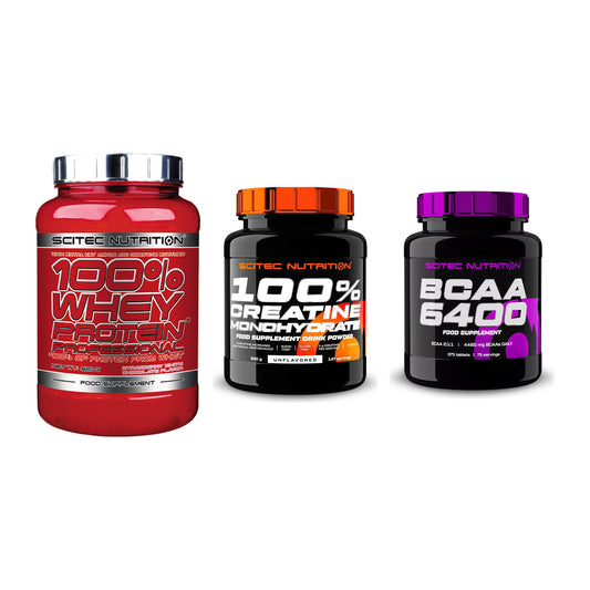 Scitec Nutrition Marken-Trio: 100% Whey + Creatine + 1 weitere – alle enthaltenen Artikel