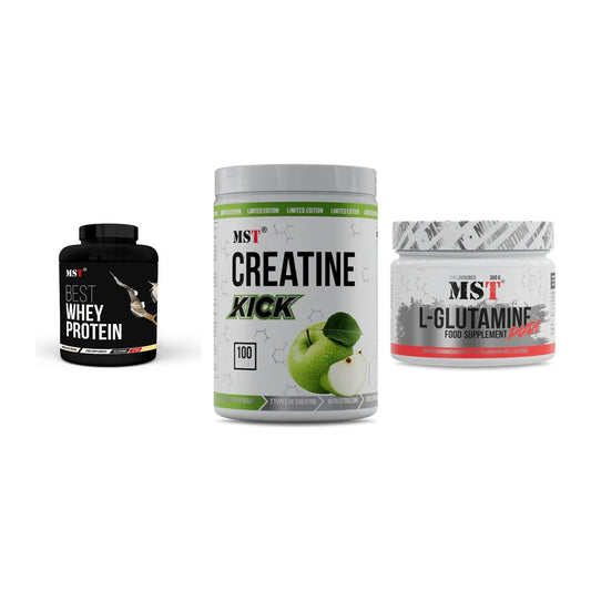 MST Marken-Trio: Best Whey Protein + Creatine Kick + Glutamine – alle enthaltenen Artikel