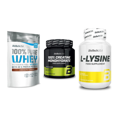 BioTech USA Marken-Trio: 100% Pure + Creatine + L-Lysine – alle enthaltenen Artikel