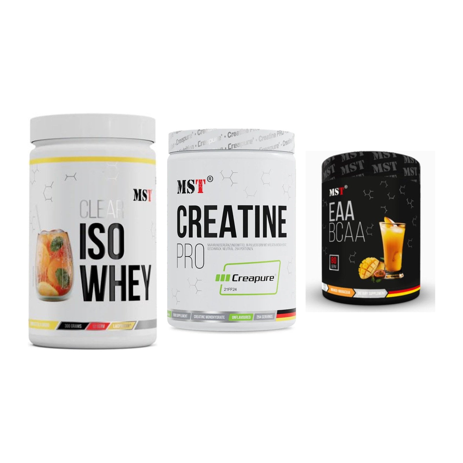 MST Marken-Trio: Iso Clear + Creatin Pro CREAPURE + EAA & BCAA – alle enthaltenen Artikel