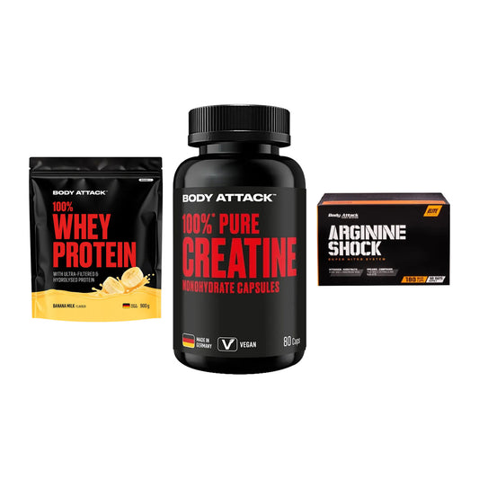 Body Attack Marken-Trio: Attack 100% Whey Protein + 2 weitere – alle enthaltenen Artikel