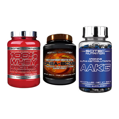 Scitec Nutrition Marken-Trio: 100% Whey + Crea-Bomb + 1 weitere – alle enthaltenen Artikel