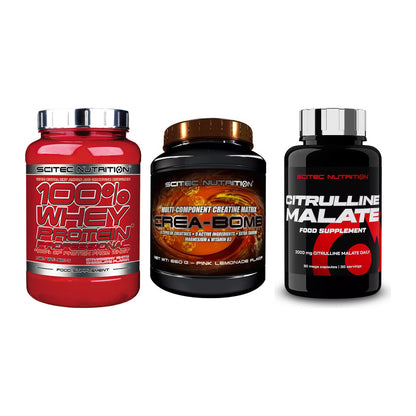 Scitec Nutrition Marken-Trio: 100% Whey + Crea-Bomb + 1 weitere – alle enthaltenen Artikel