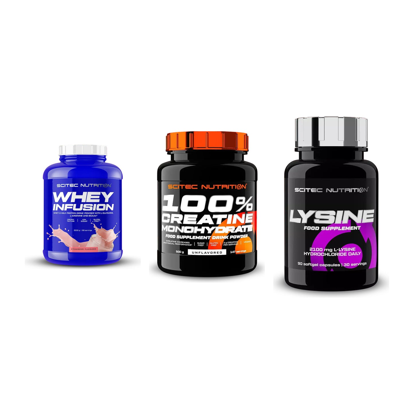 Scitec Nutrition Marken-Trio: Whey Infusio + Creatine + 1 weitere – alle enthaltenen Artikel
