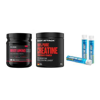 Body Attack Marken-Trio: Attack Whey + Attack 100% + Attack L-Carn – alle enthaltenen Artikel