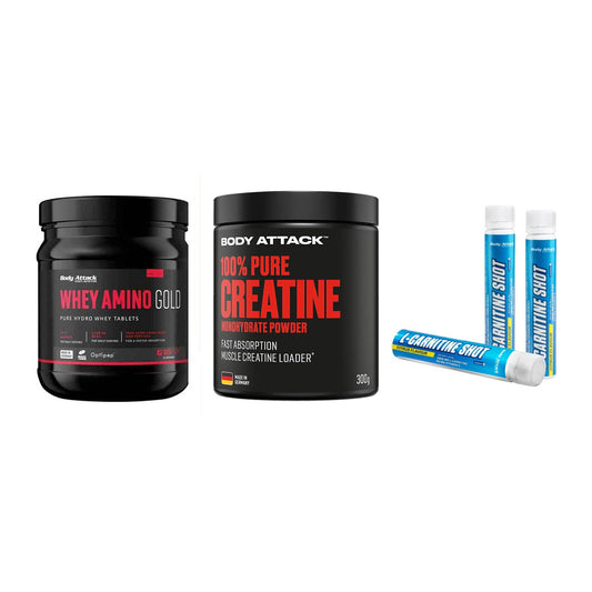 Body Attack Marken-Trio: Attack Whey + Attack 100% + Attack L-Carn – alle enthaltenen Artikel