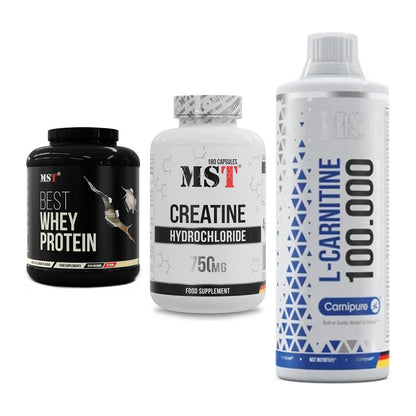 MST Marken-Trio: Best Whey + Creatine HCL + L-Carnitine – alle enthaltenen Artikel