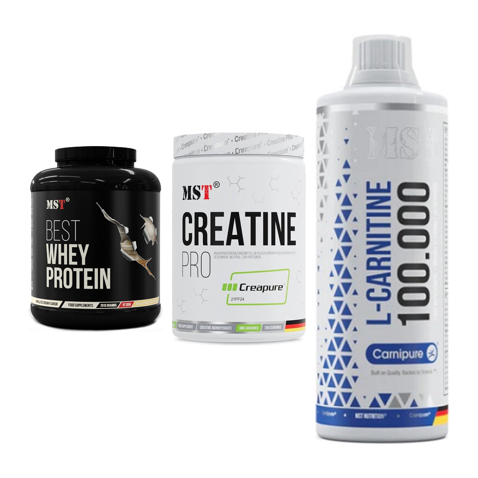 MST Marken-Trio: Best Whey + Creatin Pro + L-Carnitine – alle enthaltenen Artikel