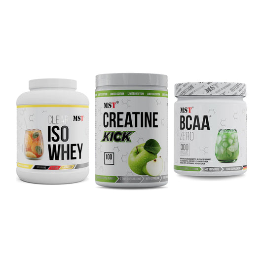 MST Marken-Trio: Iso Clear + Creatine Kick + BCAA Zero – alle enthaltenen Artikel