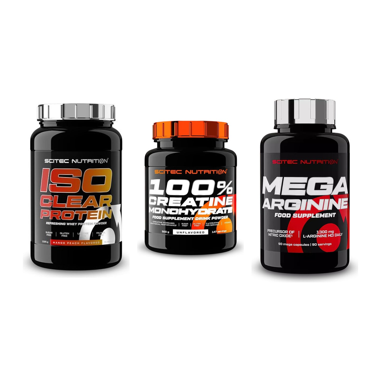 Scitec Nutrition Marken-Trio: IsoClear + Creatine + 1 weitere – alle enthaltenen Artikel