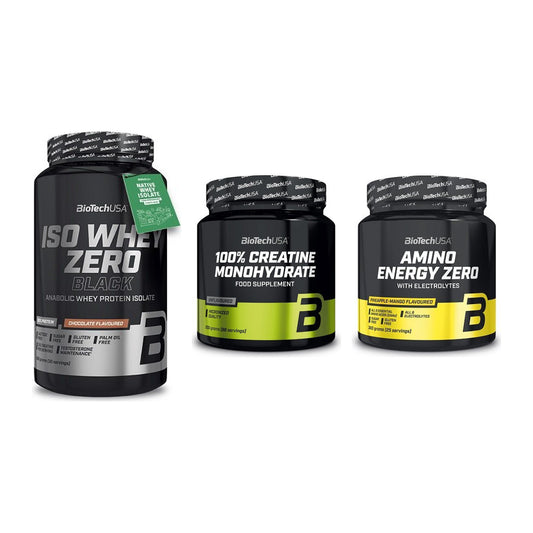 BioTech USA Marken-Trio: Iso Whey Zero + Creatine + Amino Energy – alle enthaltenen Artikel