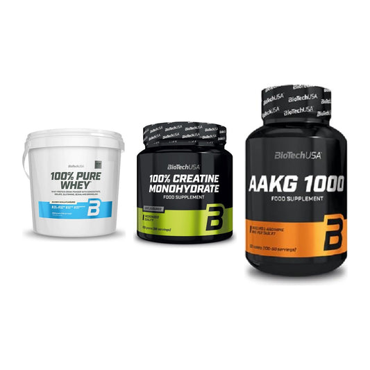 BioTech USA Marken-Trio: 100% Pure + Creatine + AAKG 1000mg – alle enthaltenen Artikel