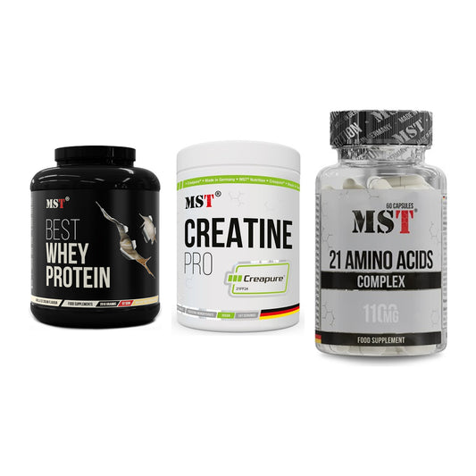 MST Marken-Trio: Best Whey + Creatin Pro + 21 Amino Acids – alle enthaltenen Artikel