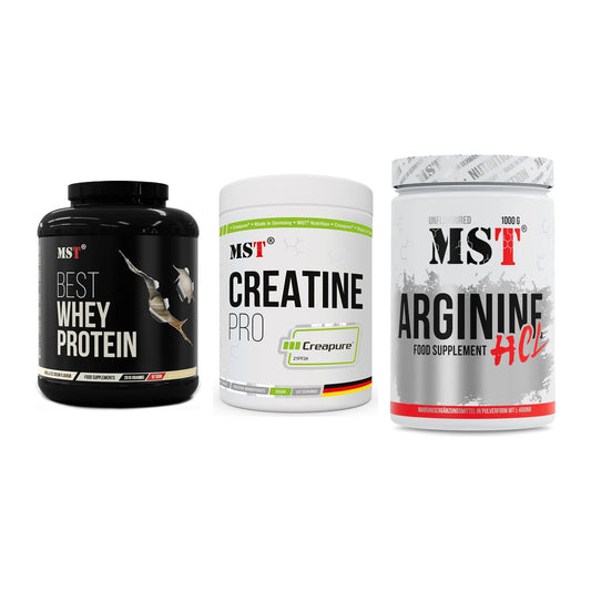 MST Marken-Trio: Best Whey + Creatin Pro + Arginine HCL – alle enthaltenen Artikel