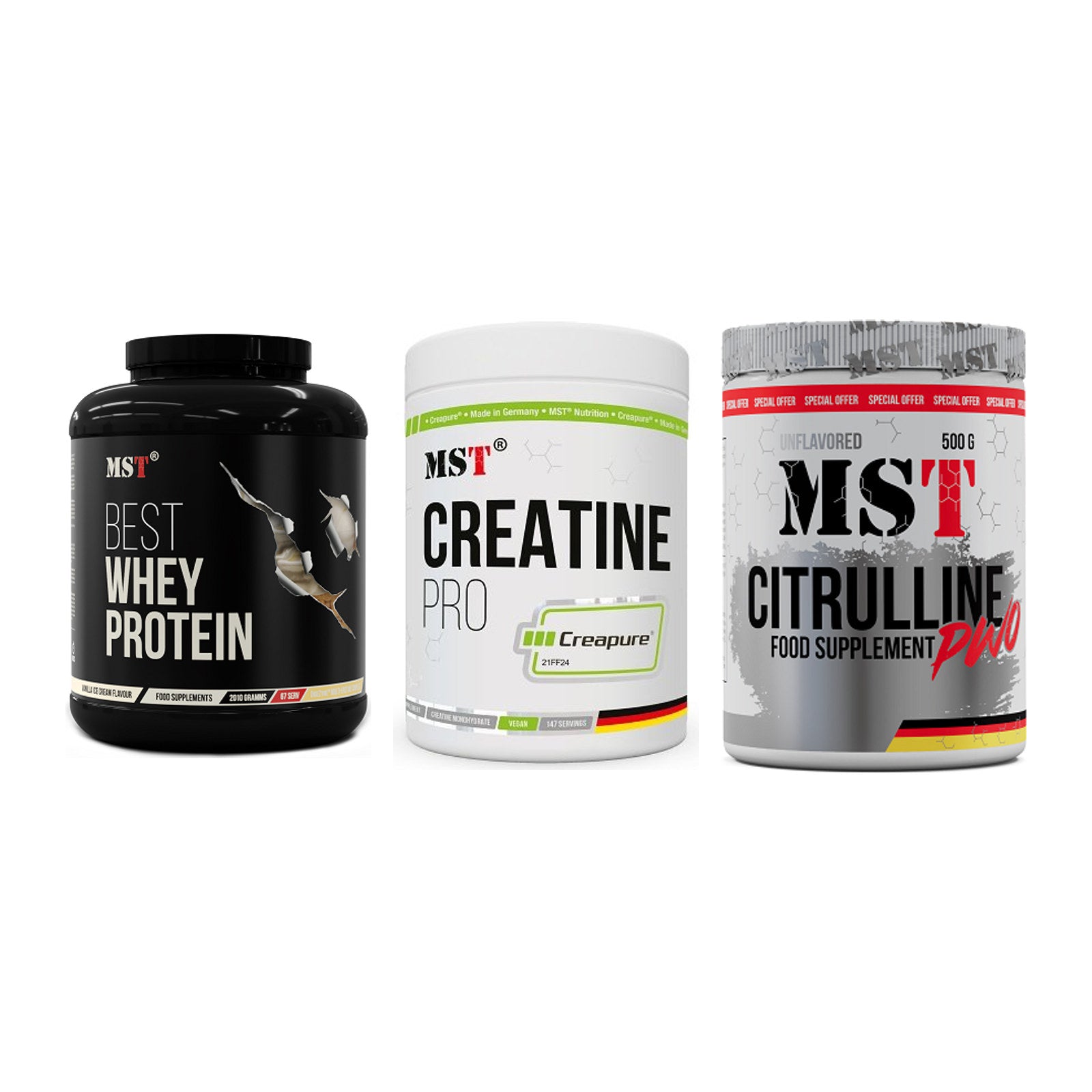 MST Marken-Trio: Best Whey + Creatin Pro + Citrulline – alle enthaltenen Artikel