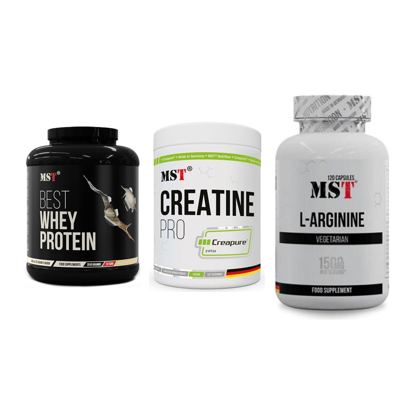 MST Marken-Trio: Best Whey + Creatin Pro + L-Arginine 120 – alle enthaltenen Artikel