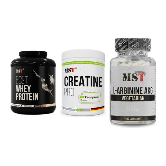 MST Marken-Trio: Best Whey + Creatin Pro + Arginin AAKG – alle enthaltenen Artikel