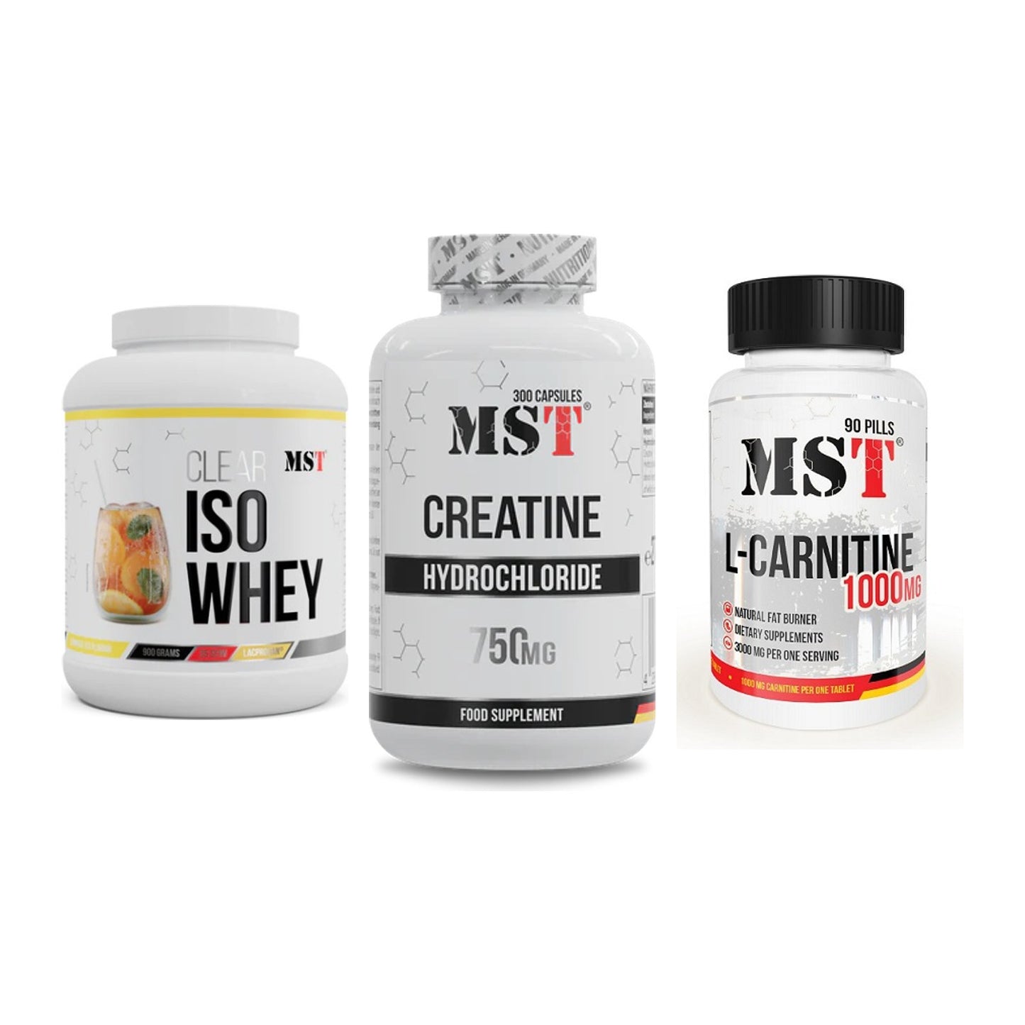 MST Marken-Trio: Iso Clear + Creatine HCL + L-Carnitine – alle enthaltenen Artikel