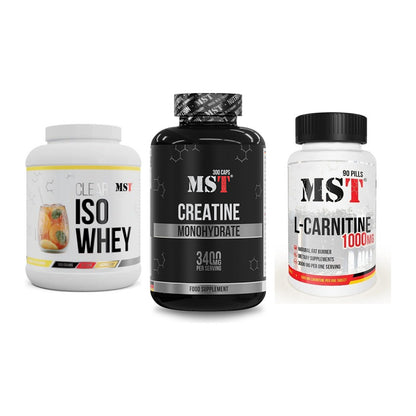 MST Marken-Trio: Iso Clear 900g + Creatine + L-Carnitine – alle enthaltenen Artikel