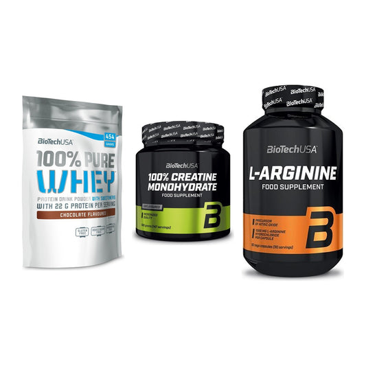 BioTech USA Marken-Trio: 100% Pure + Creatine + L-Arginine – alle enthaltenen Artikel