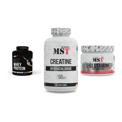 MST Marken-Trio: Best Whey Protein + Creatine HCL + Glutamine – alle enthaltenen Artikel